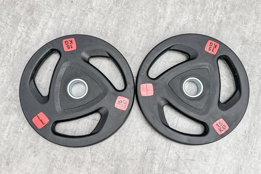 2 olympische Hantelscheiben WuuHoo Ray, je 15 kg